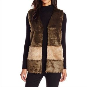 Olive green and tan faux fur vest